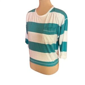 Vtg 80s blue n white striped top